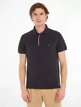 Image of Tommy Hilfiger Striped Placket Regular Fit Polo Shirt - Blue Size M, Men