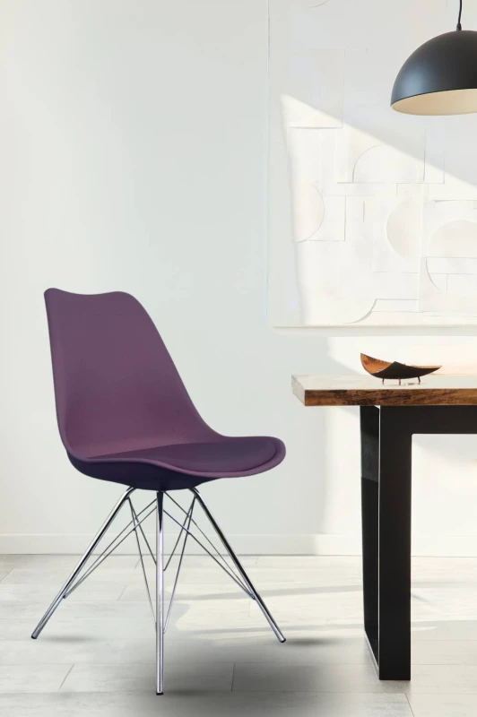 Image of Fusion Living Soho Plastic Dining Chair with Chrome Metal Legs Aubergine