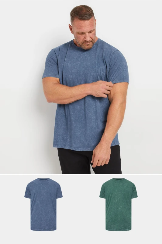 Image of BadRhino BadRhino Men 2 Pack Acid Wash T-Shirts in Blue Size: 4X-Large Blue 4XL Male 5063111864140