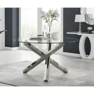 Image of Furniturebox Vogue 136cm Large Round Chrome Metal Leg Clear Glass Modern Dining Table