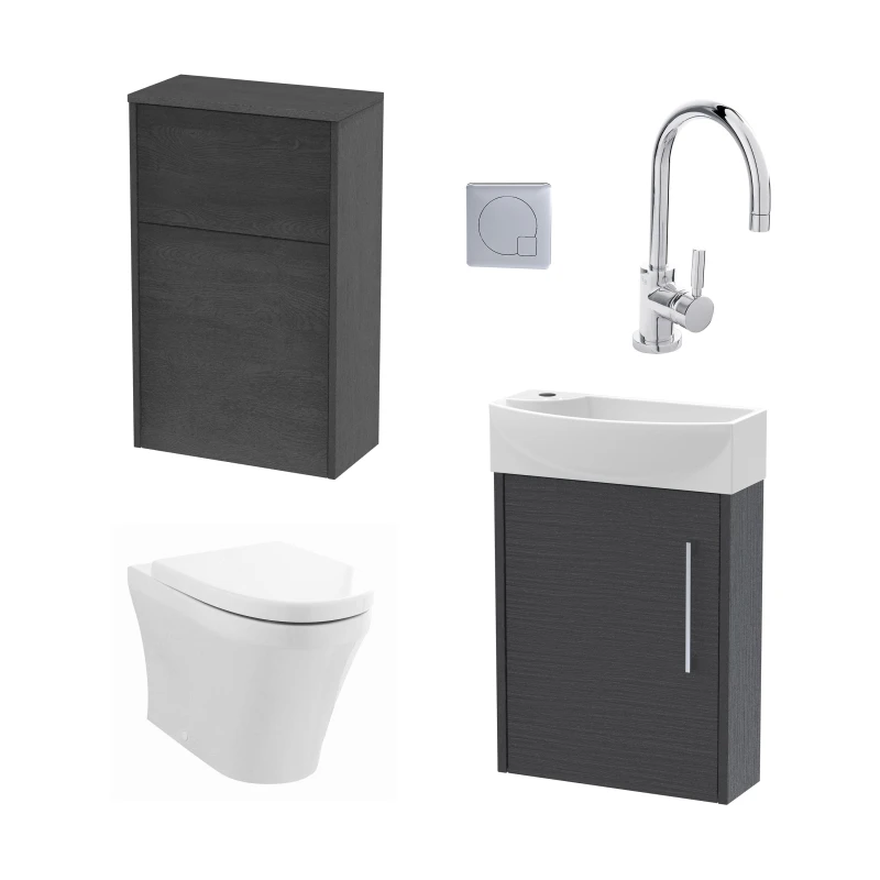 Image of Balterley Right Wall Hung Vanity WC Cistern Toilet Tap Graphite Chrome 440mm Blue unisex