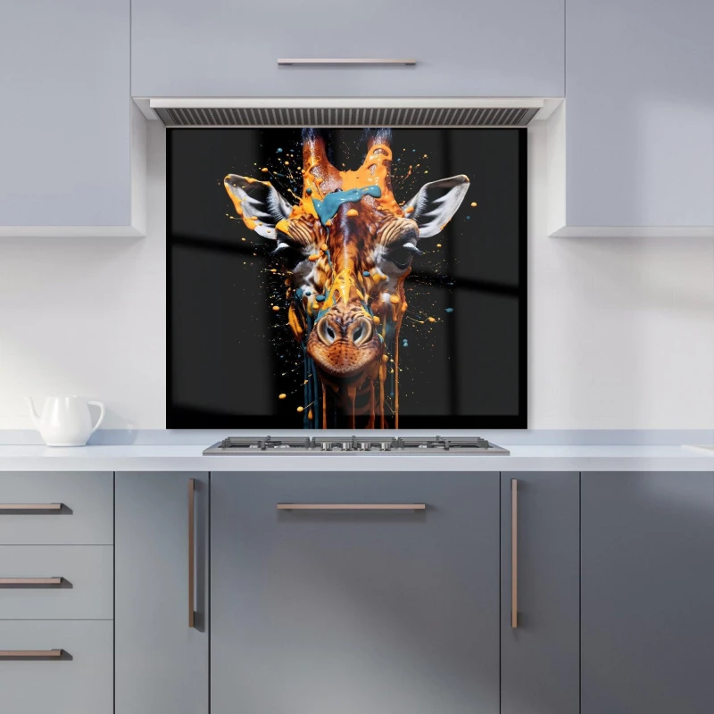 Image of Warren Reed - Designer Giraffe Face Splashart Kitchen Splashback in Orange Size: 900mm x 750mm Orange Unisex 900mm x 750mm