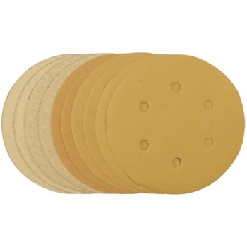 Image of Draper Gold Sanding Discs with Hook & Loop, 150mm, Assorted Grit - 120G, 180G, 240G, 320G, 400G (Pack of 10)