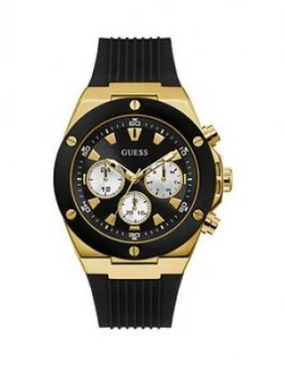 Image of Guess Guess Poseidon Gold And Black Mens Silicone Strap Watch
