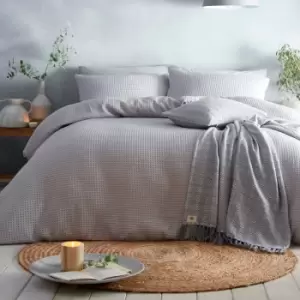Image of Appletree Loft Westport Waffle Weave Textured Duvet Cover Set, Silver, Double