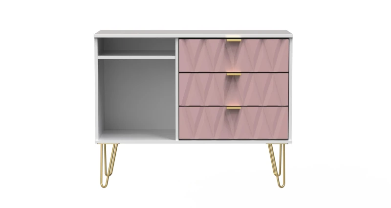 Image of Dallas 3 Drawer TV Unit In Kobe Pink & White (Ready Assembled)