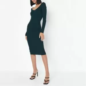 Image of Missguided Rib Bodycon Knit Midi Dress - Green