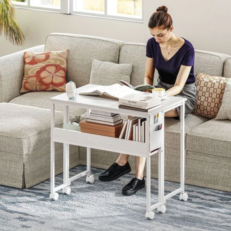 Image of HOMCOM 80cm Foldable Computer Desk on Wheels for Small Spaces White 836-608V81WT