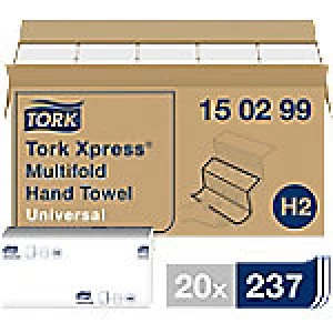 Image of Tork Folded Hand Towels H2 Xpress Universal 2 Ply M-fold White 20 Pieces of 237 Sheets