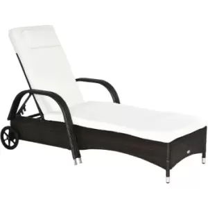 Image of Outsunny Garden Rattan Furniture Single Sun Lounger Recliner Bed Reclining Chair Patio Outdoor Wicker Weave Adjustable Headrest with Fire Retardant