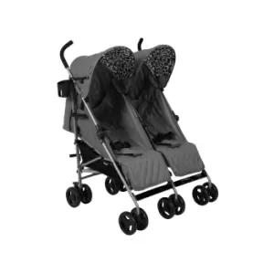 Image of My Babiie MB11 Grey Melange and Leopard Double Stroller