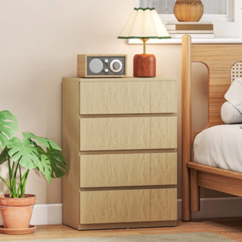 Image of Homcom Bedroom Chest Of Drawers, 4 Drawers Dresser, Drawer Unit, Natural
