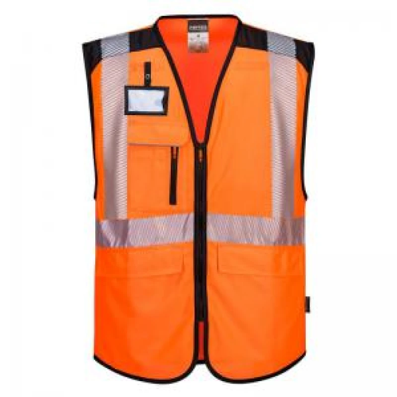 Image of Portwest PW3 Hi Vis Executive Vest PW309OBRS Colour: Orange / Black