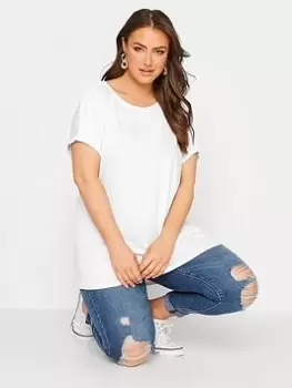 Image of Yours Dip Back Crochet Shoulder Tee White, Size 30-32, Women