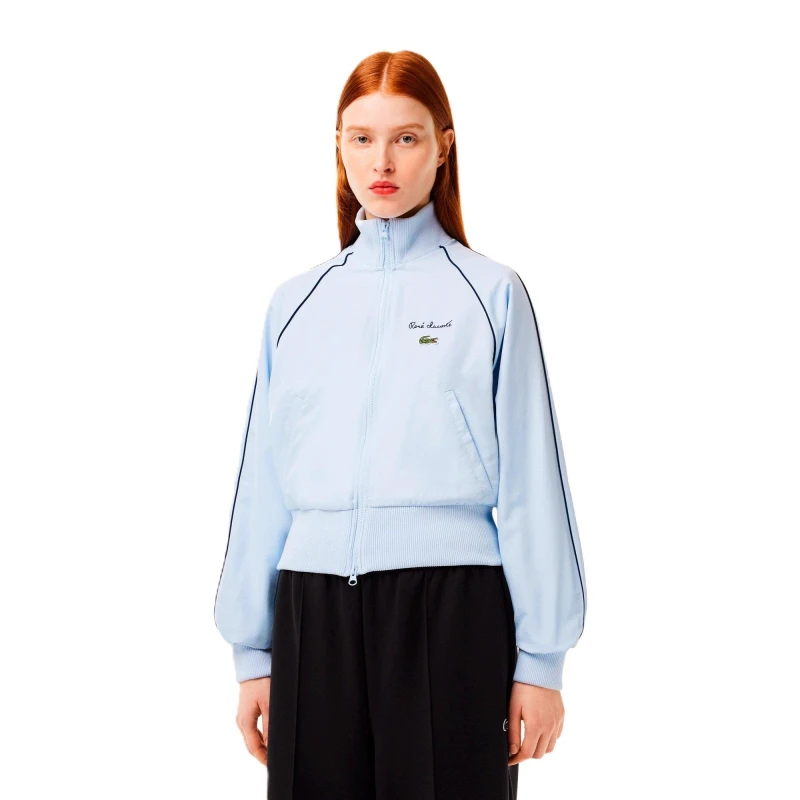 Image of Lacoste Womens Cropped Diamond Taffeta Long Sleeve Rain Anorak Phoenix Blue female 6 (34)
