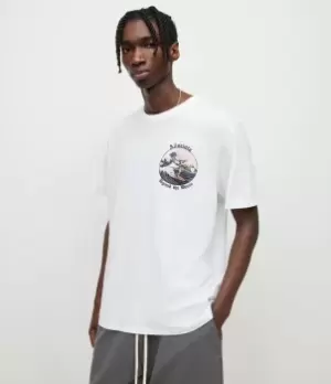 Image of AllSaints Mens Layback Crew T-Shirt, Optic White, Size: M