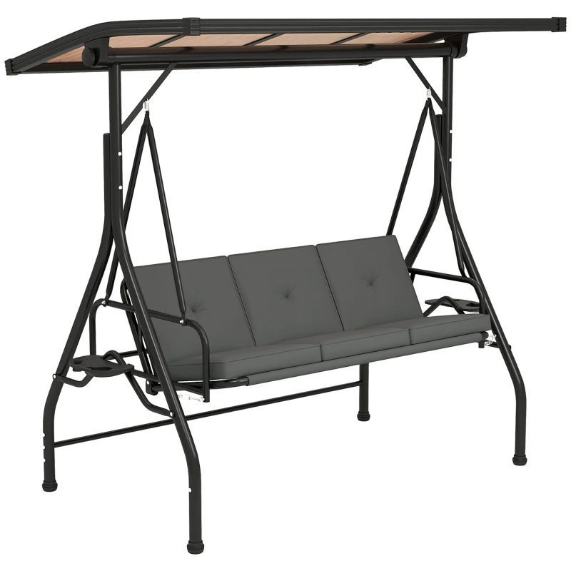 Image of Outsunny 3 Seater Garden Swing Seat Bed, Convertible Swing Chair, Dark Grey 84A-340V00CG