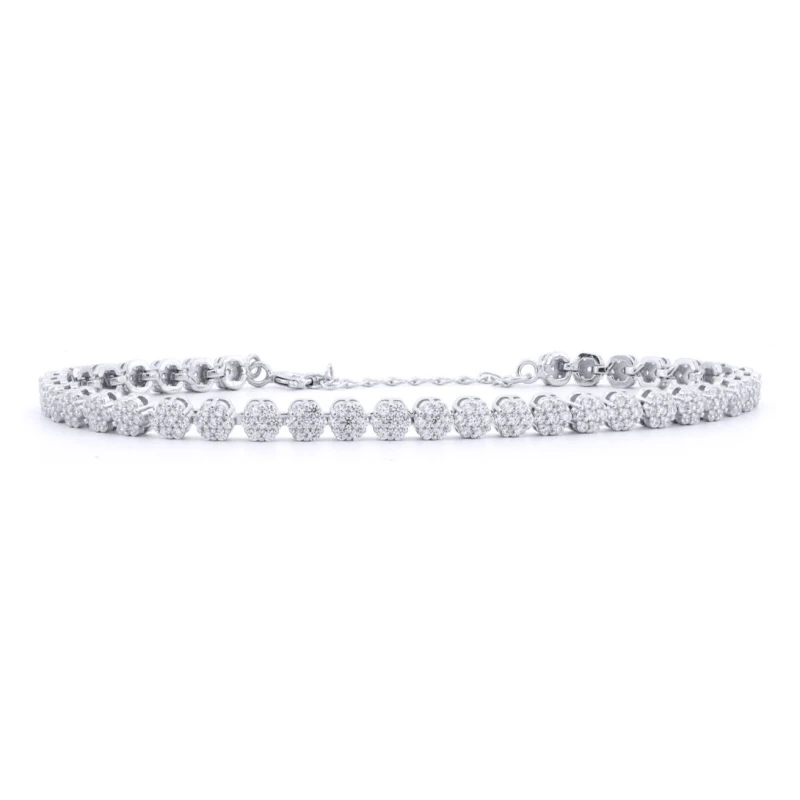 Image of Jewelco London Silver Round CZ Daisy Cluster Tennis Bracelet - ABB219 Silver