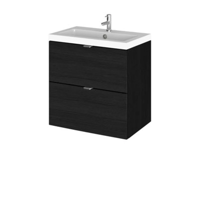 Image of Hudson Reed Fusion Wall Hung 2 Drawer Vanity Unit & Polymarble Basin, Sink Vanity Unit, Charcoal Black, 500mm