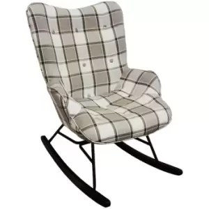 Image of Check - Wing Back Rocking / Nursing Chair with Checked Tartan Fabric - Grey / White / Black - Grey / White / Black