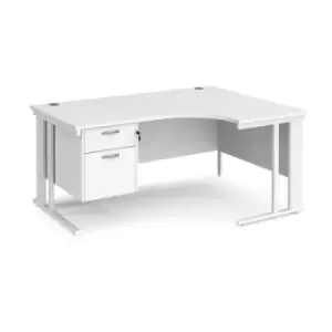 Image of Office Desk Right Hand Corner Desk 1600mm With Pedestal White Top With White Frame 1200mm Depth Maestro 25 MCM16ERP2WHWH