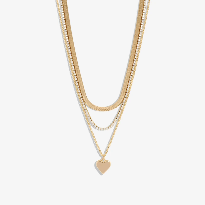 Image of Mood Gold Crystal Heart Layered Necklaces - Pack Of 3 Jewellery Sets One Size Gold 42516410000
