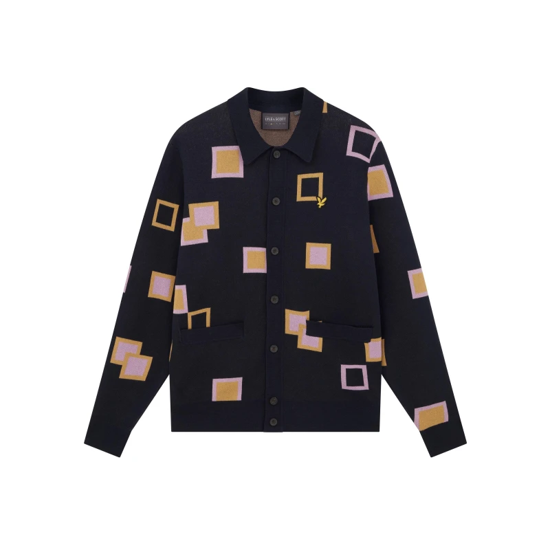 Image of Lyle and Scott Square Knit Cardigan - Blue Blue XS