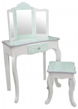 Image of Teamson Kids Fashion Prints Vanity Table Stool Blue Zebra