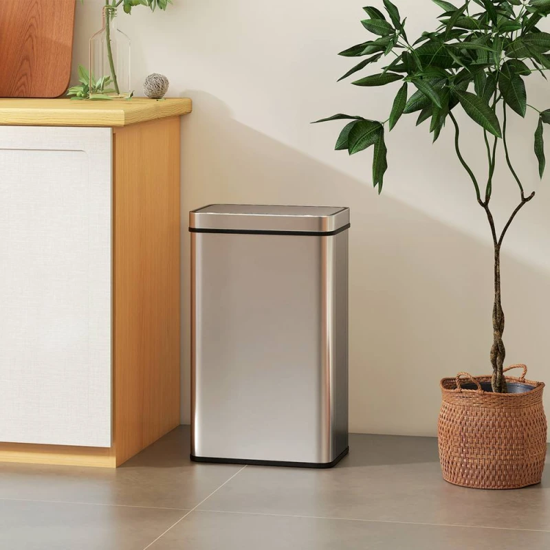 Image of HOMCOM 60 L Kitchen Bin with Fingerprint-Proof Stainless Steel, Silver Tone Silver Unisex