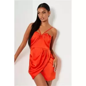 Image of I Saw It First Orange Satin Pleated Cami Strap Bodycon Dress - Orange