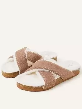 Image of Accessorize Cross Strap Fur Lined Footbed, Brown, Size 41, Women