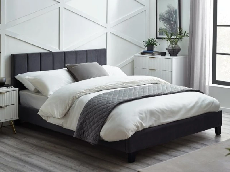 Image of Julian Bowen Rosa 4ft6 Double Grey Velvet Fabric Bed Frame