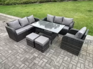 Image of Fimous 7 Seater Outdoor Dark Grey Rattan Lounge Complete Sofa Set with Reclining Chair and 2 Stools