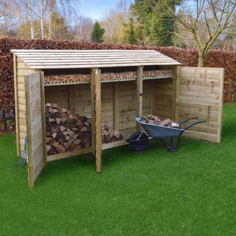 Image of Rutland County Garden Furniture Ltd Empingham 6ft Log Store with Doors & Kindling Shelf, H181 cm, Green Green Unisex