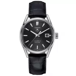 Image of TAG Heuer Carrera Calibre 5 Mens Black Leather Strap Watch