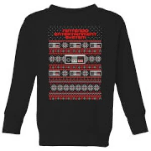 Image of Nintendo NES Pattern Kid's Christmas Sweatshirt - Black - 3-4 Years