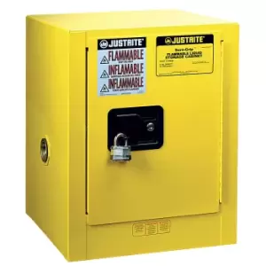 Image of Justrite Small FM safety cupboard, table top cupboard, single door, manual doors, yellow