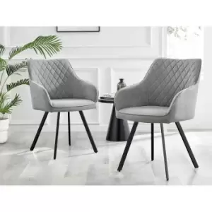 Image of Furniture Box 2x Falun Light Grey Fabric Black Leg Dining Chairs
