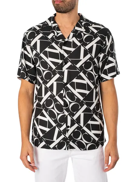 Image of Calvin Klein Resort Print Short Sleeved Shirt Monogram Black L