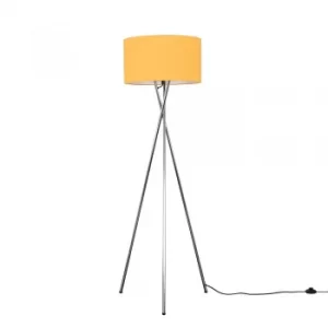 Image of Camden Chrome Tripod Floor Lamp with XL Mustard Reni Shade