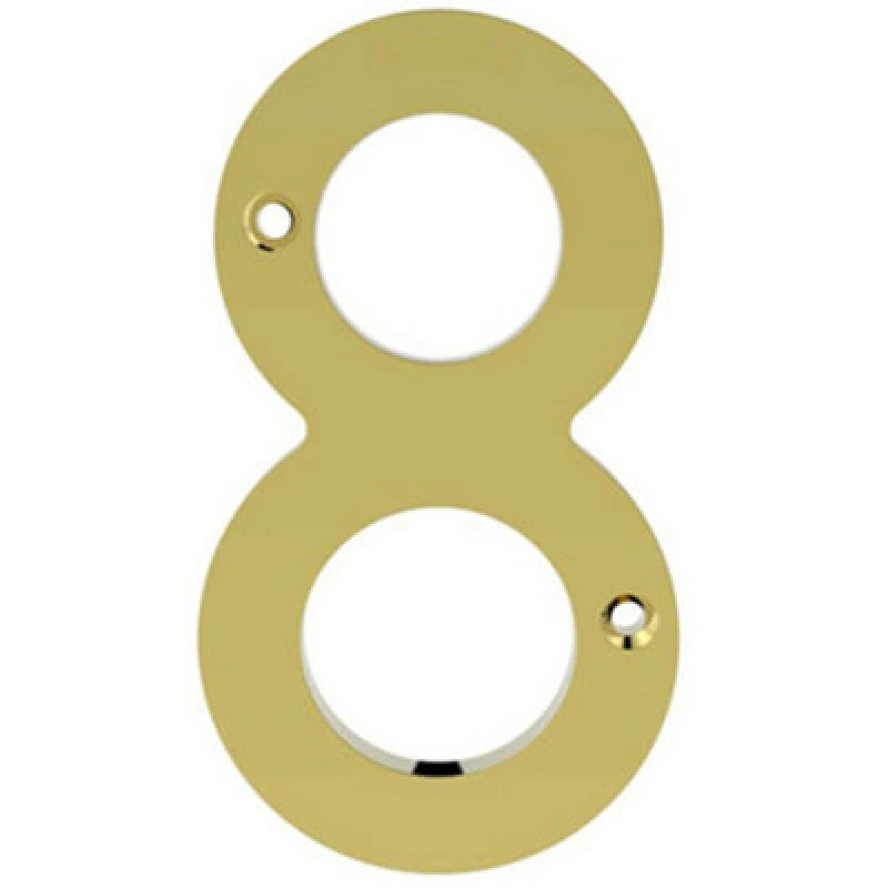 Image of Loops Polished Brass Door Number 8 75mm Height 4mm Depth House Numeral Plaque Metallics
