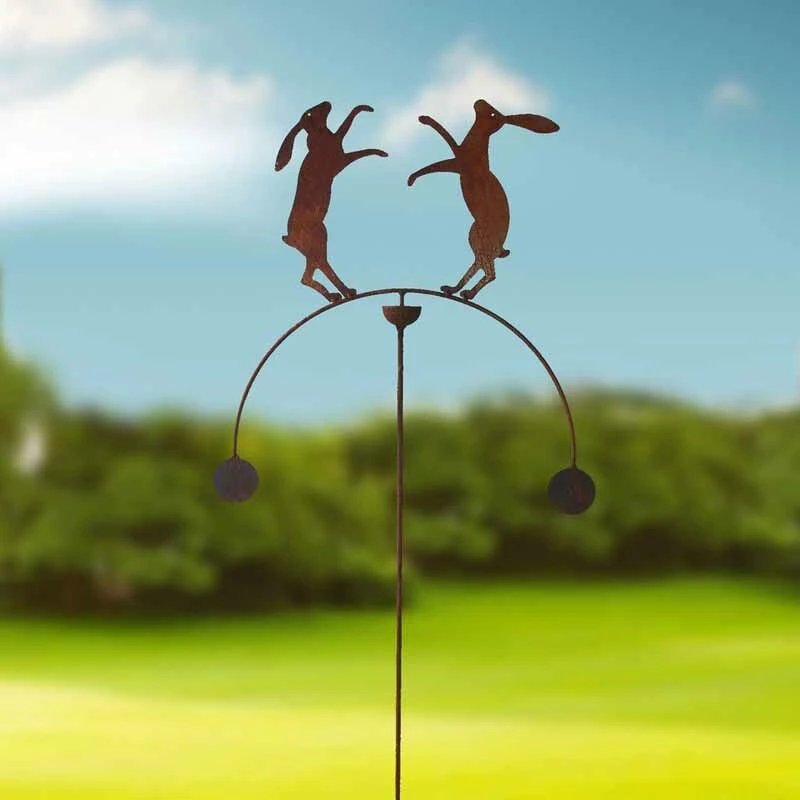 Image of Boxing Hares Wind Rocker Double Bare Metal/Ready to Rust - Steel - W54 x H148.5cm PoppyforgeBOXINGHARESWINDGR03