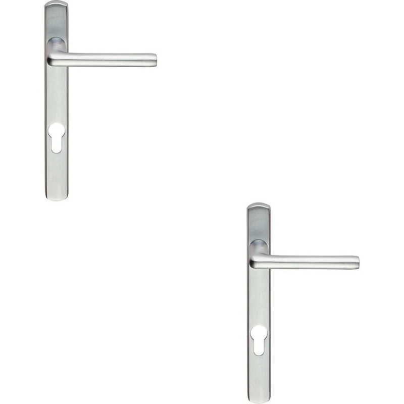 Image of Loops 2x PAIR Straight Lever on Narrow Euro Lock Backplate 220 x 26mm Satin Chrome Multi