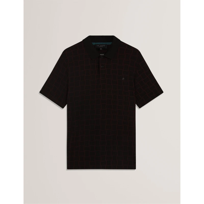 Image of Ted Baker Mens Jacquard Short-Sleeve Polo Shirt Black male S (2)