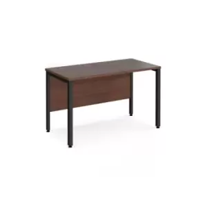 Image of Office Desk 1200mm Rectangular Desk With Bench Leg Walnut Tops With Black Frames 600mm Depth Maestro 25