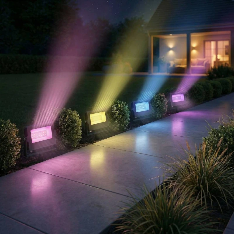 Image of OUTSUNNY 32W LED Floodlights, Smart Outdoor Flood Light with UK Plug, Black Unisex