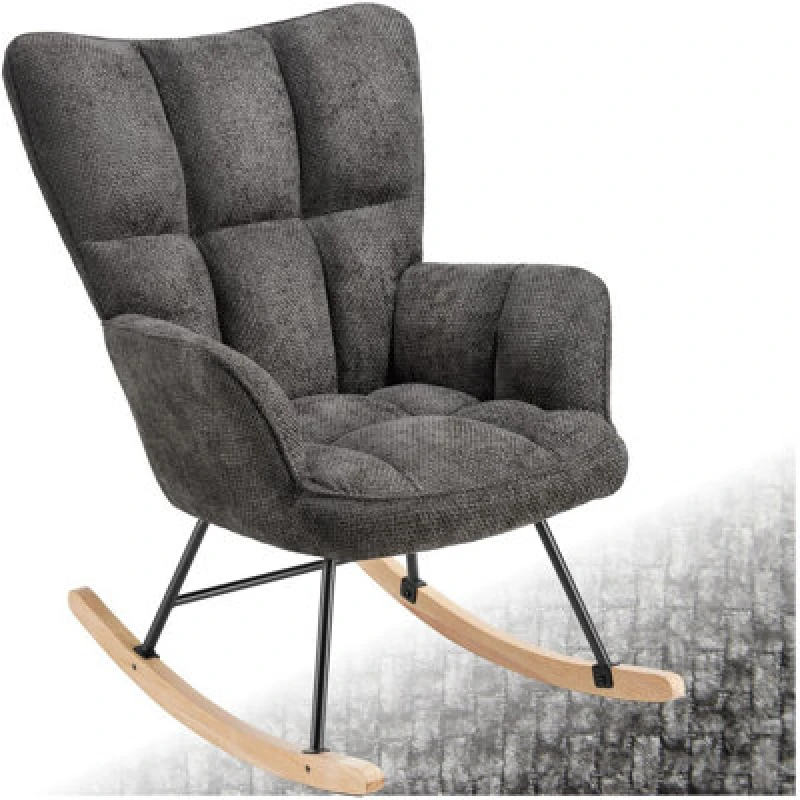 Image of Tectake 1 Rocking Chair Torve With Plush Padding, Quilted Pattern And Wooden Runners - Anthracite Chenille