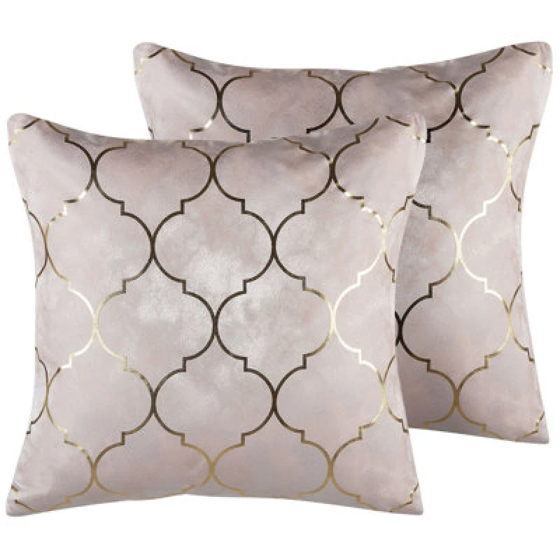 Image of Beliani Set Of 2 Decorative Cushions Alyssum 45 X 45cm Pink Trellis Pattern