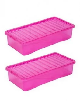 Image of Wham Set Of 3 Pink Plastic Crystal Underbed Storage Boxes