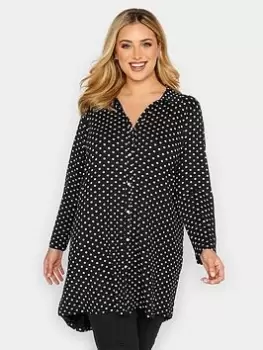 Image of Yours Polka Dot Button Through Shirt - Black, Size 20, Women